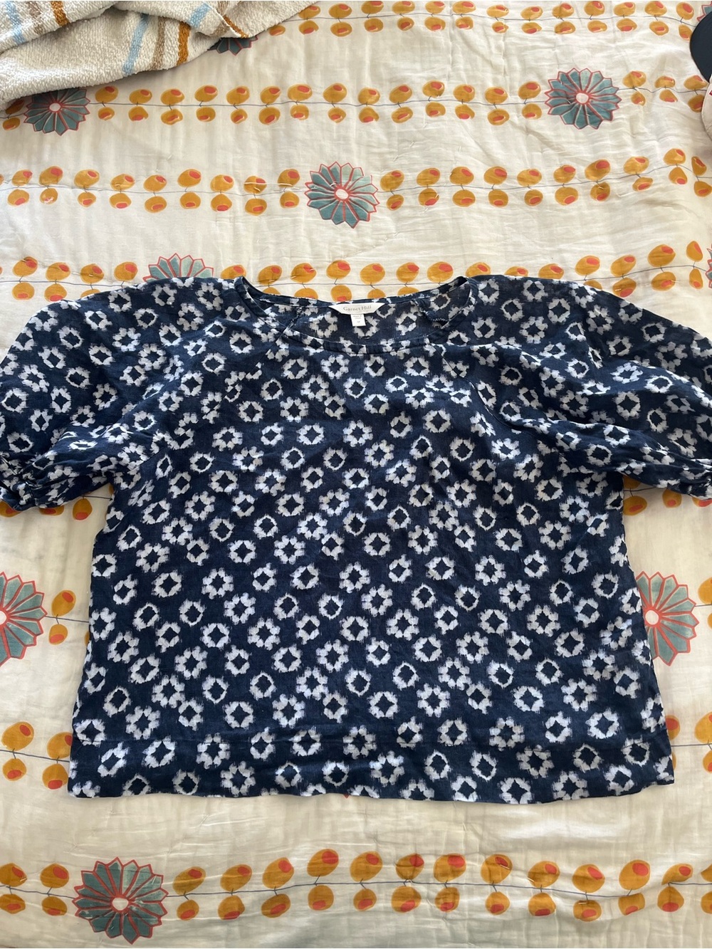 Garnet Hill Navy and White Geometric Short-Sleeve Tee